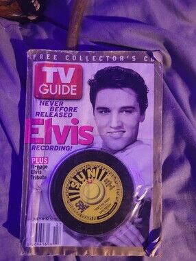 Vintage Elvis Presley TV Guide Cover with Record Art - Pink & Yellow